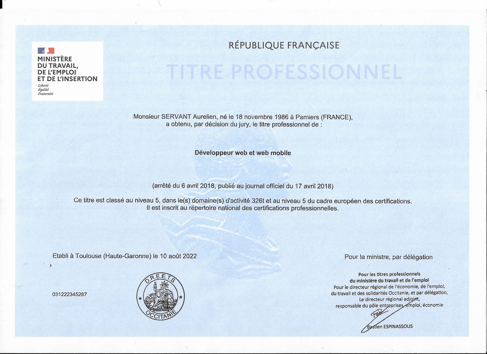 Certification BTS Développeur Web - Aurélien SERVANT